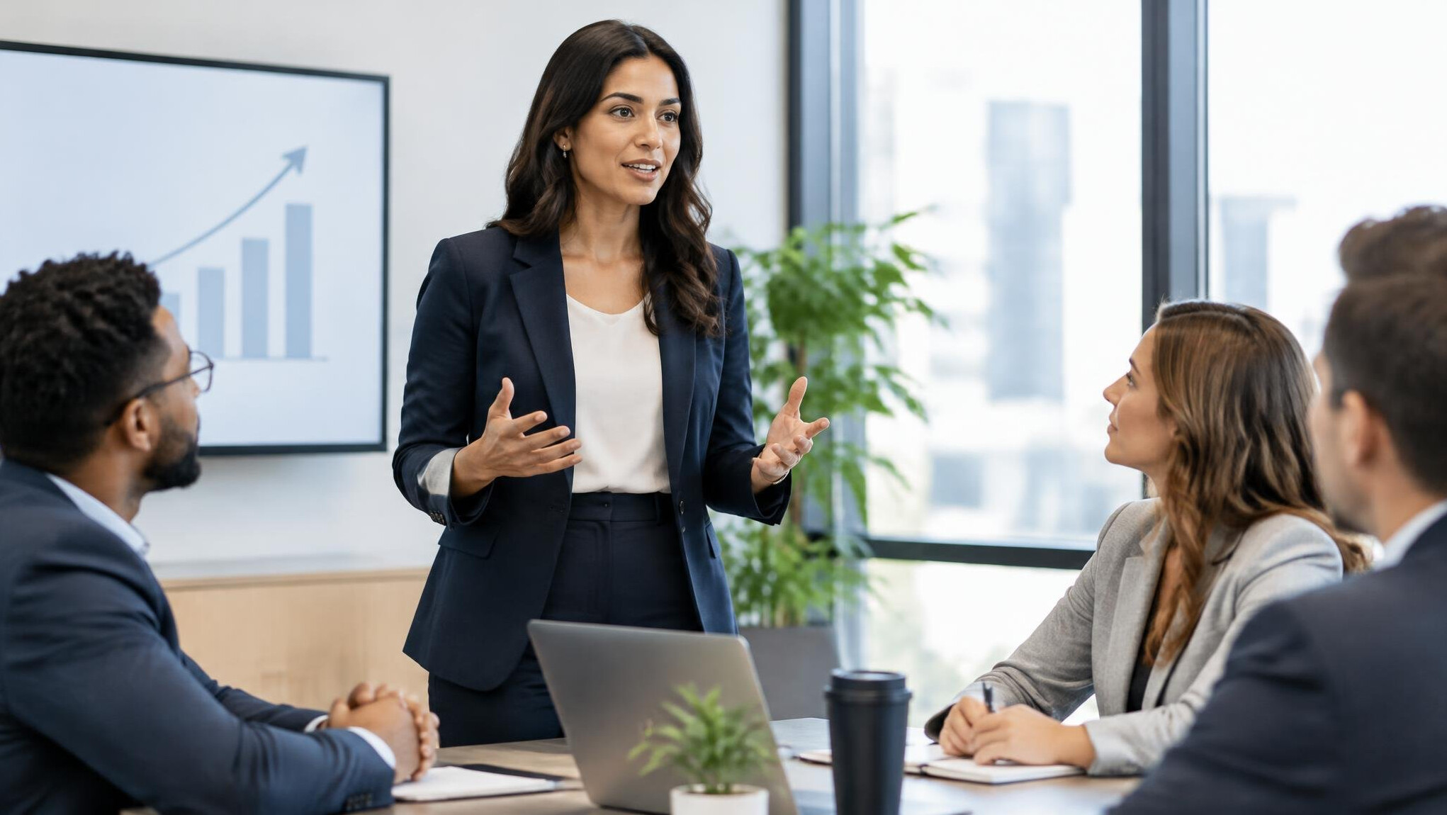 professional woman speaking in meeting