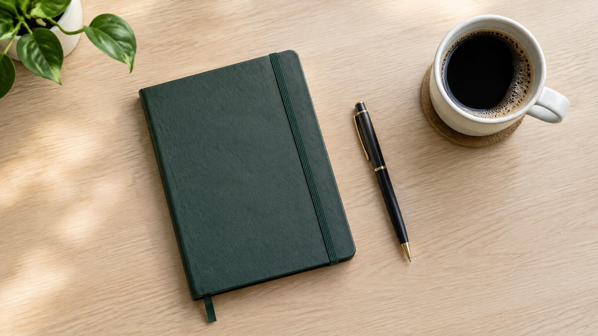 Notebook and pen on a desk