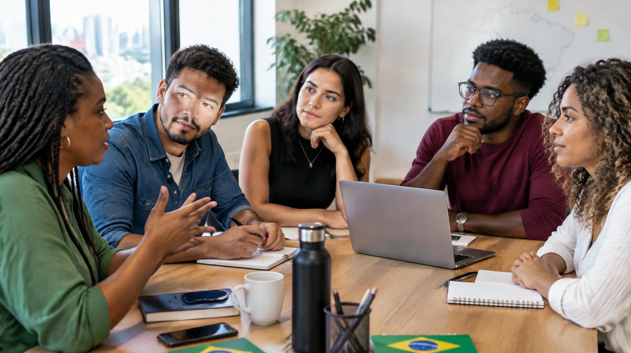 People discussing ideas in a meeting room
